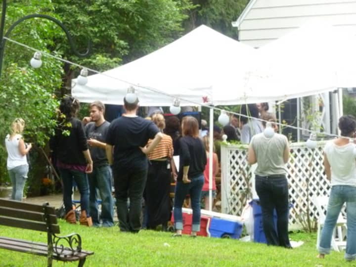 Film crew works on a scene for &quot;A Birder&#x27;s Guide to Everything&quot; on Aug. 14 at 43 Old Mill Road in Chappaqua