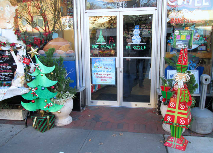Shops in Bronxville decorated for the holiday season.