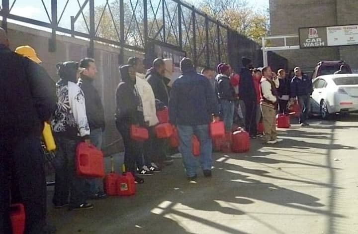 People waited in line for hours to fill their gas cans at gas stations like these in Yonkers.