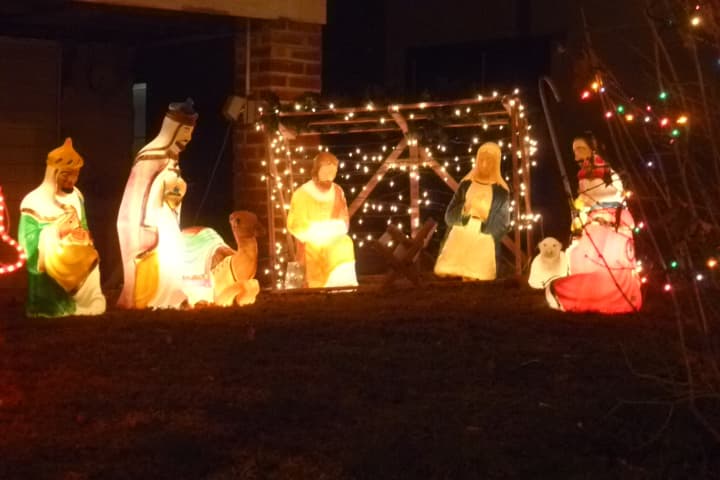 A lit-up Nativity scene was outside a Harrison home.