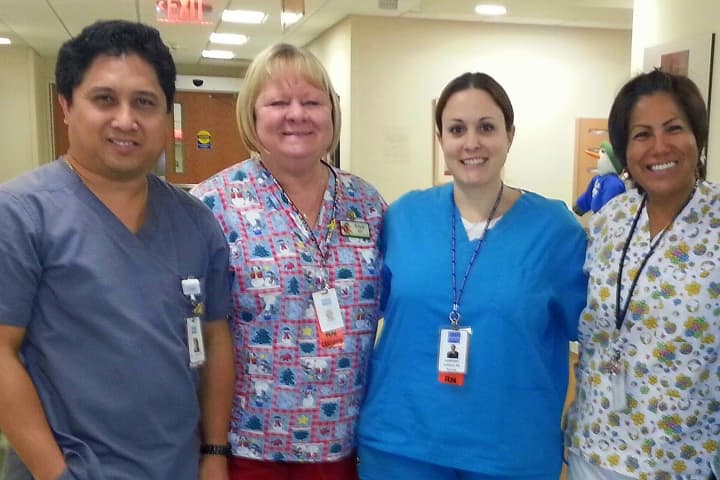 Courtney Schilio, second from right, with her colleagues at Hudson Valley Hospital Center.