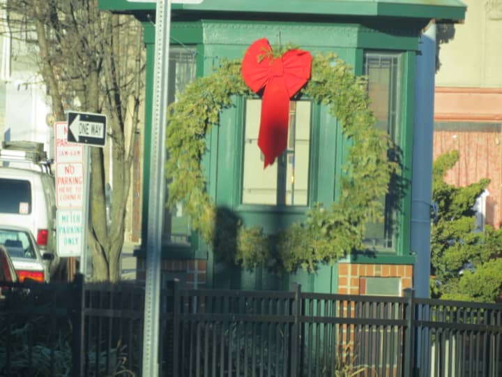 A wreath in downtown Port Chester. 