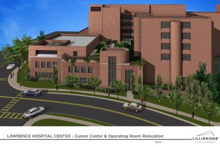 An artist&#x27;s rendering of Lawrence Hospital Center, and its three-story addition.