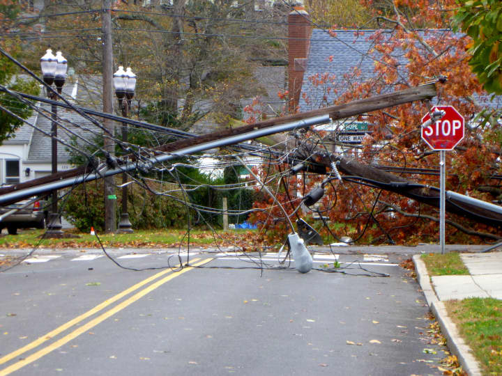 Hurricane Sandy knocked down two utility poles and several trees in Glenbrook. 
