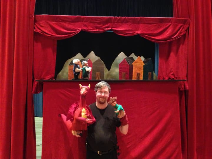 Puppeteer Matthew Leonard gave a live puppet show Thursday in the Chappaqua Public Library theater, with more than 75 children in attendance.