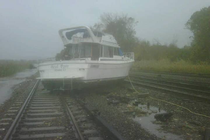 A boat ended up on the train tracks in Ossining after Hurricane Sandy blew in on Oct. 29.