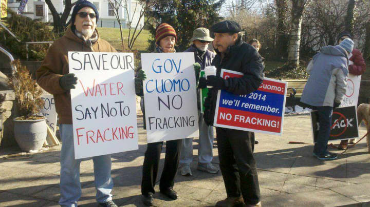 Anti-fracking demonstrators Saturday in Hastings.
