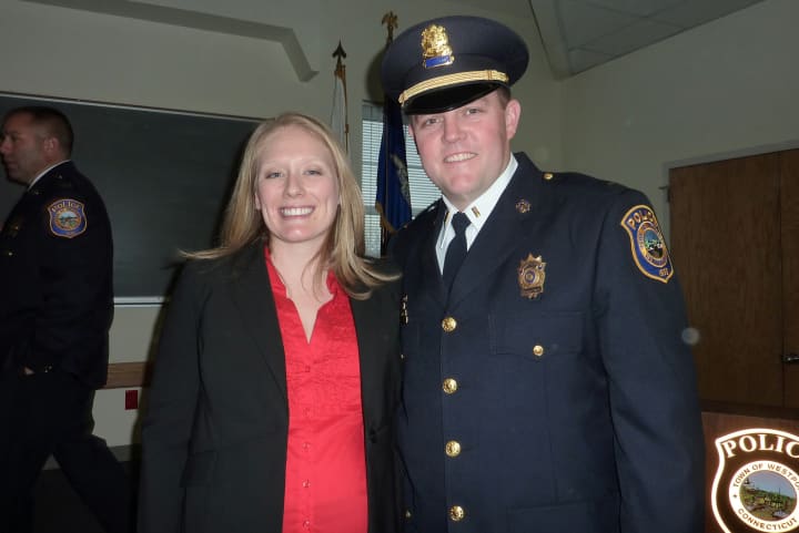 Westport Police Sgt. Jillian Cabana and Lt. Eric Woods were promoted to their ranks Friday afternoon.