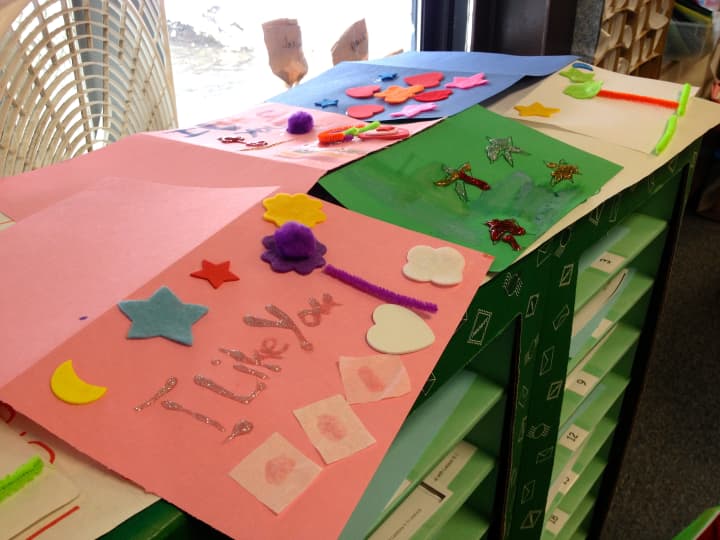 Students at Park Avenue School partnered with retired volunteers to make cards for a Danbury nursing home. 