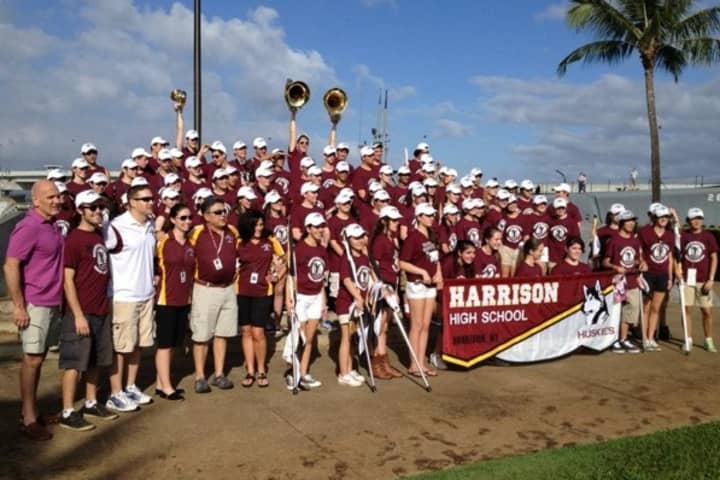 The Harrison High School Marching Band enjoys its trip to Pearl Harbor, Hawaii. 