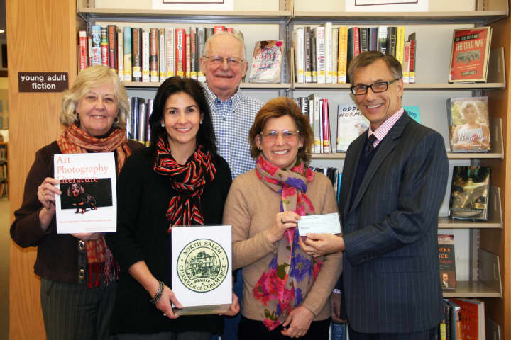 (from left) Ruth Keeler Library Director Carolyn Reznick, Christine Renda, Tim Purdy, Pam Pooley and Michael McAnaw.