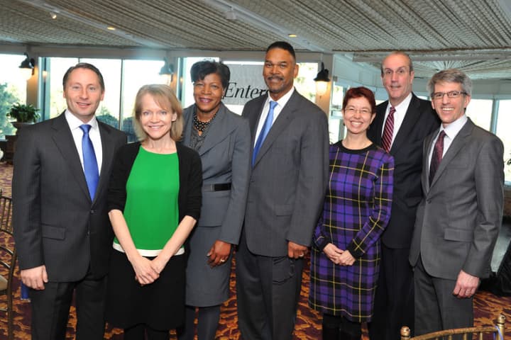 (left to right) Westchester County Executive Robert Astorino, Diane Brady, Dr. Bettye H. Perkins, Eddie Jenkins, Elena Falcone, Kevin Plunkett, Deputy County Executive (Honorary Chair), and Terry L. Kirchner.