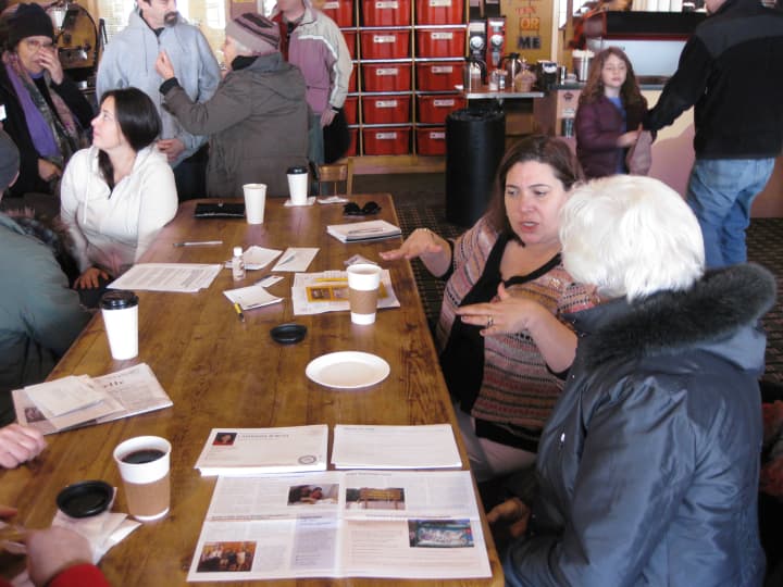 Westchester County legislator Catherine Borgia chatted with residents at The Black Cow coffee shop Saturday, Jan. 26.