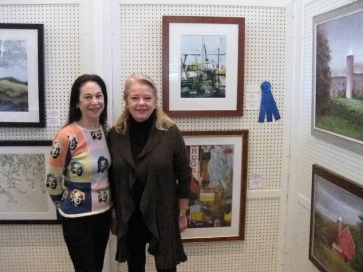 Co-chairs Laura Blau, left, and Laurie Sturz, hosted Art Show: Bedford&#x27;s 40th Anniversary on Saturday.
