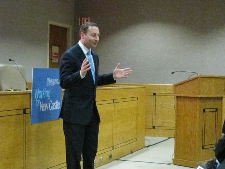 Westchester County Executive Rob Astorino spoke in New Castle on Tuesday night.