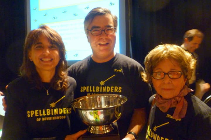 Champion spellers Madlyn Walton, left, Karl Weber and Eva Mininberg won last year. 