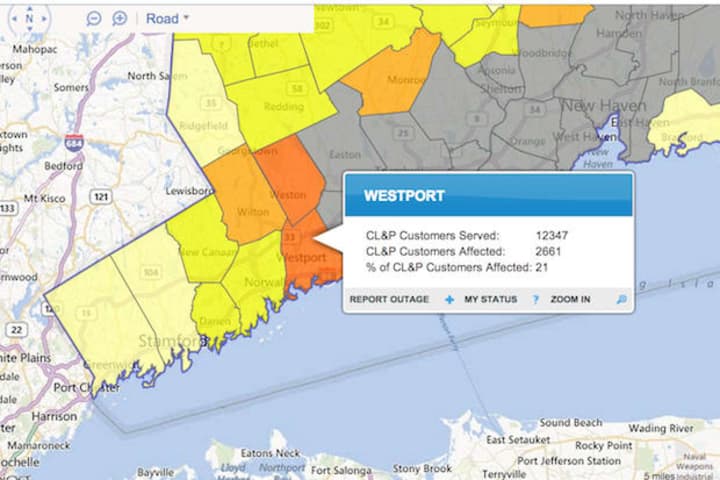 About 20 percent of Westport lost power in the overnight storm. 