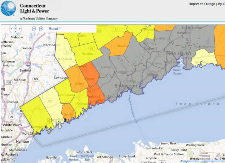 Darien, Westport and Weston were hardest hit by power outages after the overnight storm. 