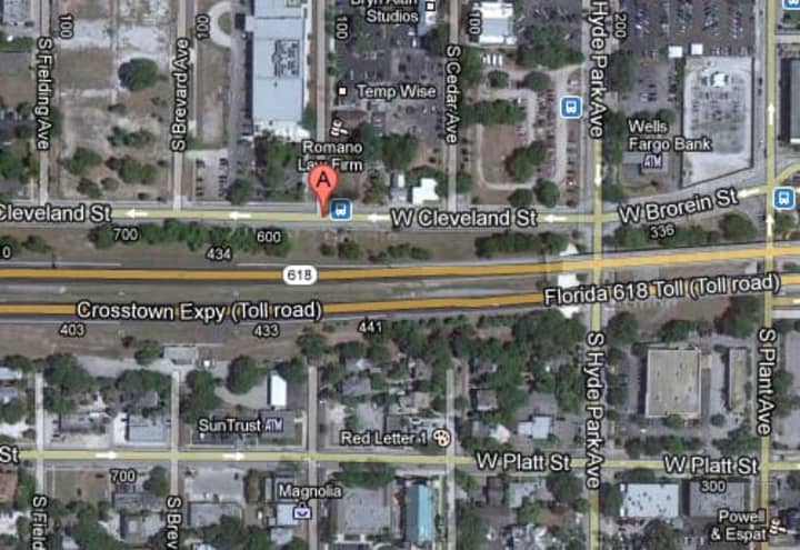 Heilman was traveling as a passenger when police say the motorcycle he was riding crashed at the intersection of Cleveland Street and Magnolia Avenue in Tampa, shown here.