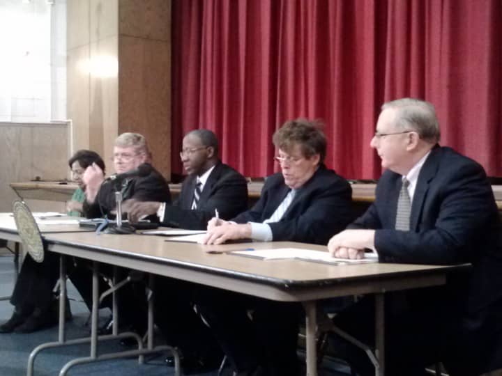 Westchester County Legislator Lyndon Williams, center, heard concerns Thursday night from Mount Vernon residents about a county-contracted homeless shelter on East Lincoln Avenue.