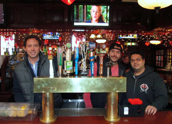 Yonkers natives John Rubbo (left) and Nick Califano (middle) hired brewer Sharif Taleb and opened Yonkers Brewing Company in January. 