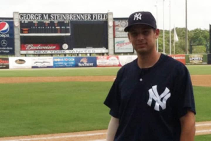 Yonkers resident Dan Fiorito at Steinbrenner Field in Tampa, where he signed a minor league contract with the Yankees.