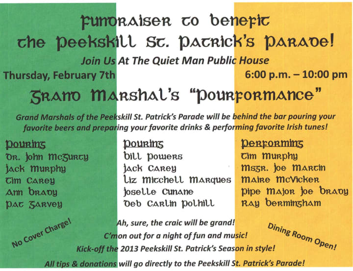 The Quiet Man Public House will host a fundraiser for Peekskill&#x27;s 2013 St. Patrick&#x27;s Parade on Thursday night. 
