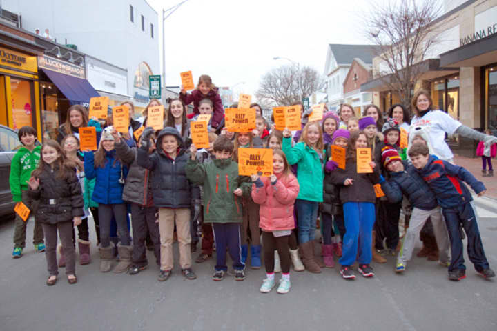 Westport third-graders and Staples High School students involved in the Kool to be Kind anti-bullying program promote the program&#x27;s second annual Scavenger Hunt for Kindness on Thursday evening.