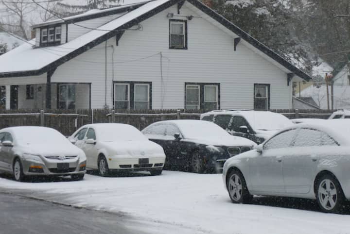 Snow covered the ground as early as 10 a.m., Friday, in Greenburgh. Up to a foot of snow is expected to fall through the night, according to the National Weather Service.