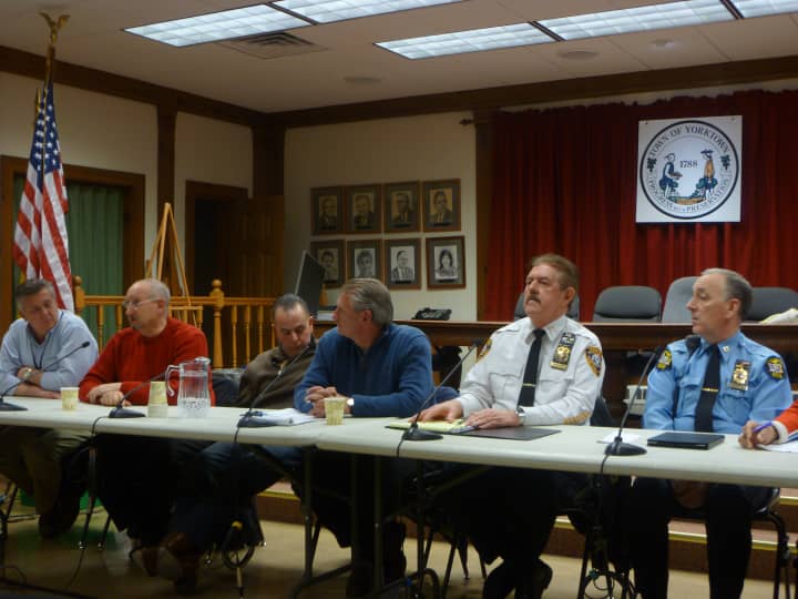Members of Yorktown&#x27;s Emergency Preparedness Committee, pictured Thursday night, announced that a snow emergency has been declared effective 3 p.m. Friday.