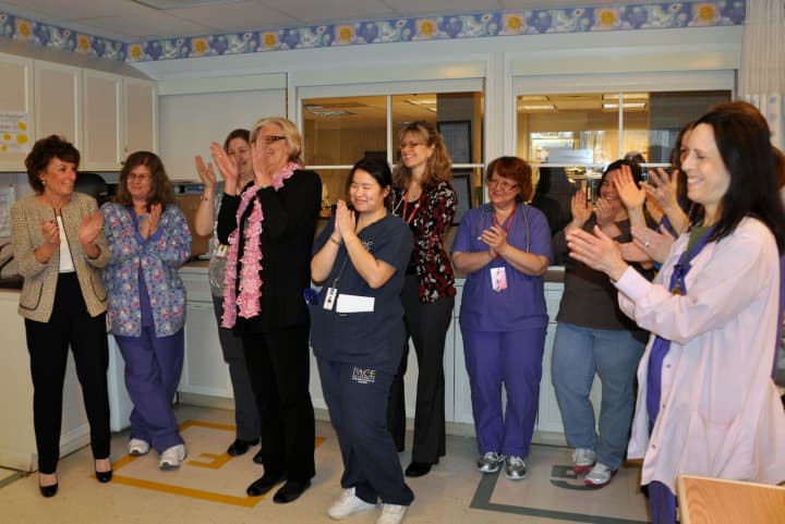Hudson Valley Hospital Center staff applaud the announcement of being named a &quot;Baby Friendly&quot; hospital.