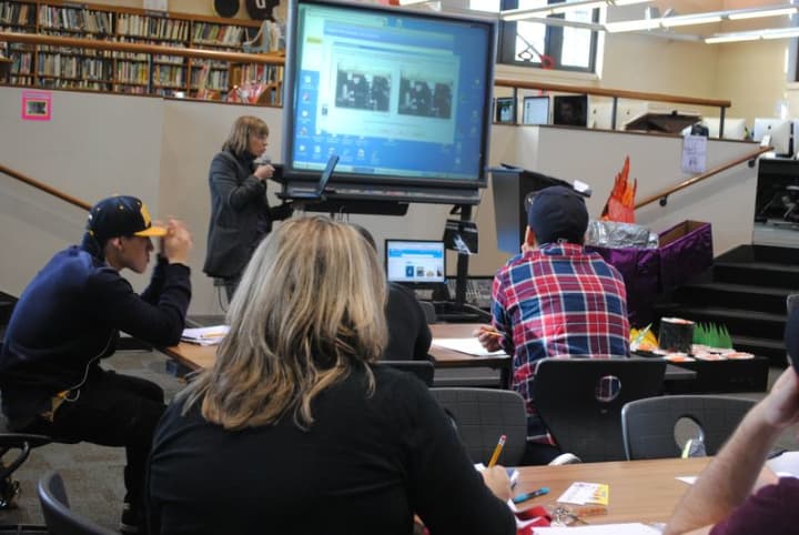 Students and staff at Ossining High School learn about new technologies during Ossining&#x27;s Digital Learning Day. 