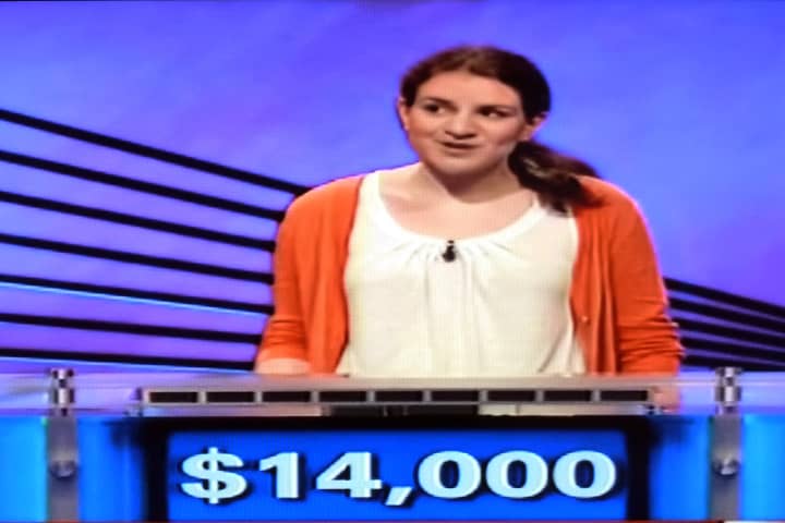 Emily Greenberg, a senior at Westport&#x27;s Staples High School, answers a question in Friday night&#x27;s episode of &quot;Jeopardy.&quot;