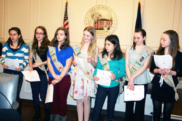 Girl Scout Troop 2971 presented its Breathe Journey Project to the Somers Town Board.