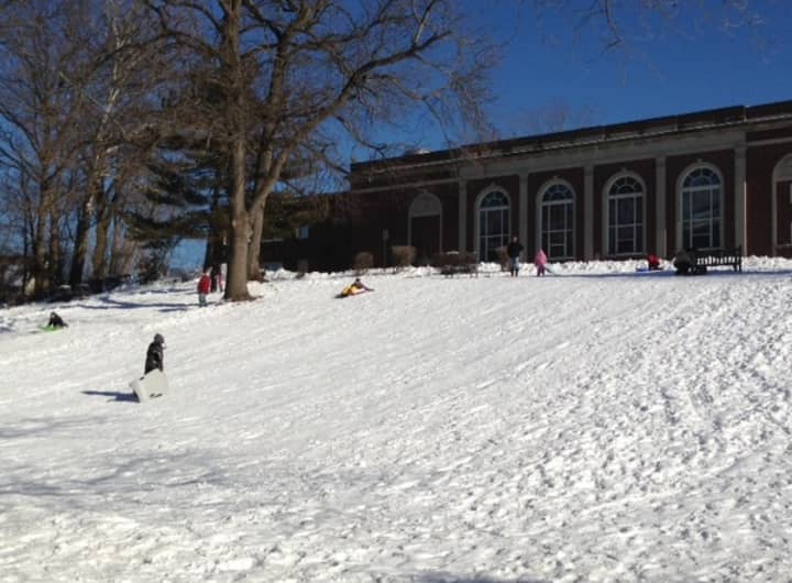 The slope behind Mamaroneck High School provided a great sledding spot  for kids Sunday.