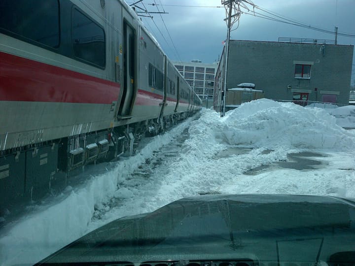 &quot;Metro-North Railroad employees battled snow accumulations of up to three feet on the New Haven Line,&quot; MTA wrote on its flickr pages.