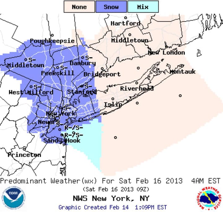Snow showers are possible Friday night into Saturday morning in Westchester County, according to the National Weather Service.