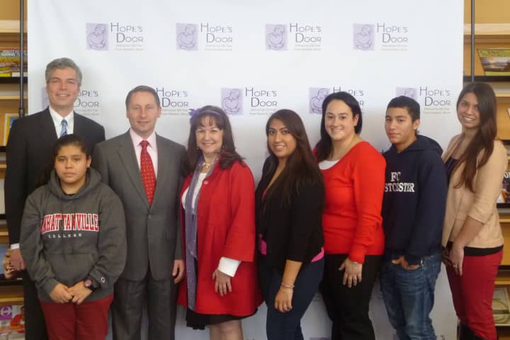 Mayor Thomas Roach of White Plains, Westchester County Executive Rob Astorino and Hope&#x27;s Door executive director CarlLa Horton were joined by several White Plains High School students and Hope&#x27;s Door employees for Thursday&#x27;s event.