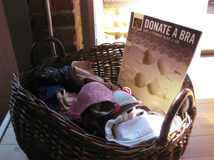&quot;Donate a bra. Give a former slave a job&quot; at Aurora, 1 King S., in Chappaqua. 