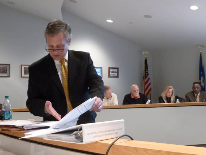 Norwalk Finance Director Tom Hamilton makes a presentation to the Finance and Claims Committee of the Common Council Tuesday on the city&#x27;s proposed spending plan for next year.