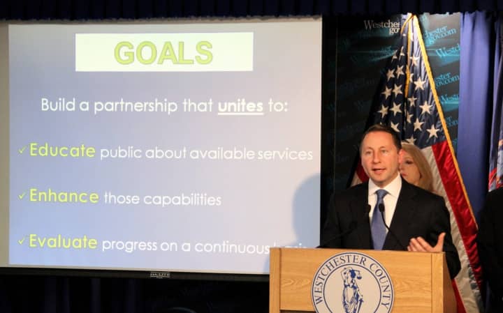 County Executive Robert Astorino announces the launch of the Safer Communities initiative Wednesday. 
