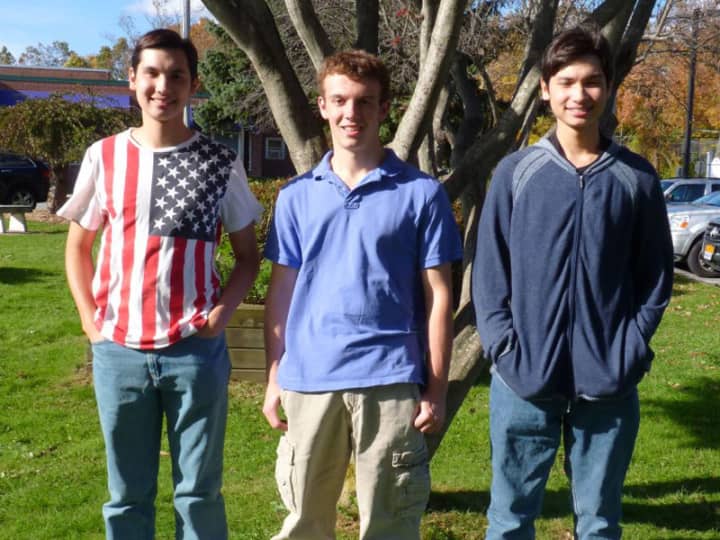 John Jay High School&#x27;s National Merit Scholarship finalists Eli Lee (left), Christian Davey and Alex Lee. 