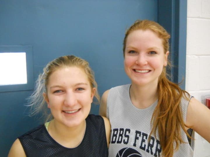 Seniors Kristine Foresti, left, and Kristy Degener lead the Dobbs Ferry girls basketball team into the Section 1 Class B final four at the Westchester County Center.
