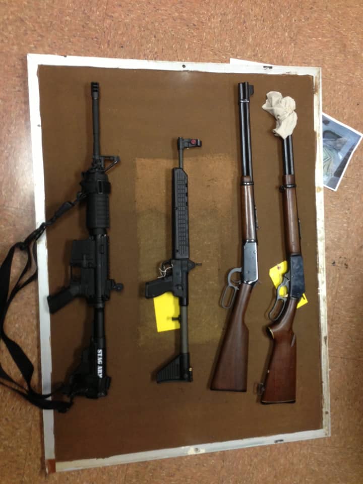 These guns reportedly were seized Friday at the residence of an alleged drug dealer in Stamford. 