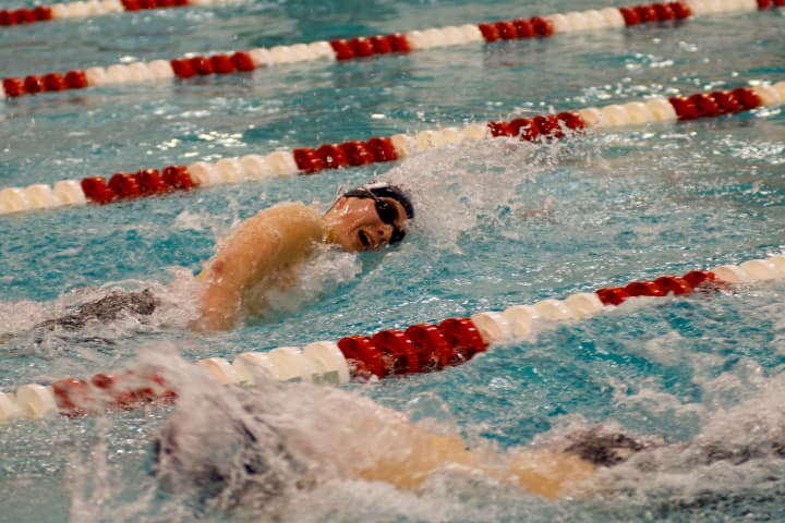 Staples High School swimmer Jonathan Blansfield heads for home and victory in the 500 free at the FCIAC league championships.