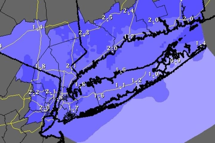 Between one and three inches are expected to hit southern Westchester County Wednesday.