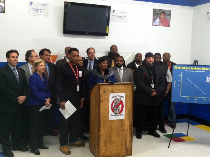 A coalition of state and city officials called on the state to provide steady funding for an anti-violence program Friday in Yonkers. 