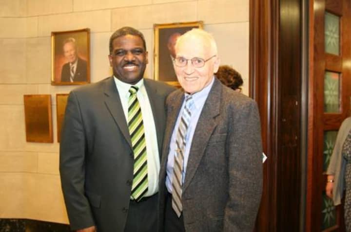 Ken Jenkins (D - Yonkers), chairman of the county Board of Legislators, and John Gallagher (right), of Ossining. 