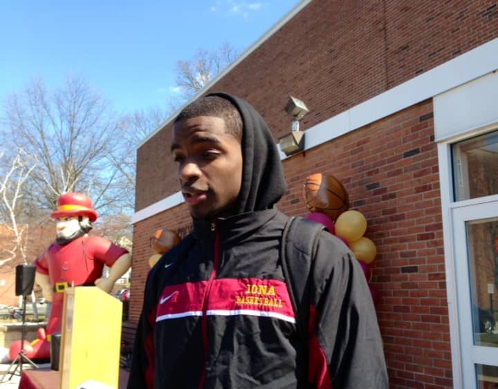 Iona junior Sean Armand gets ready to board the bus to Ohio with his team on the New Rochelle campus.