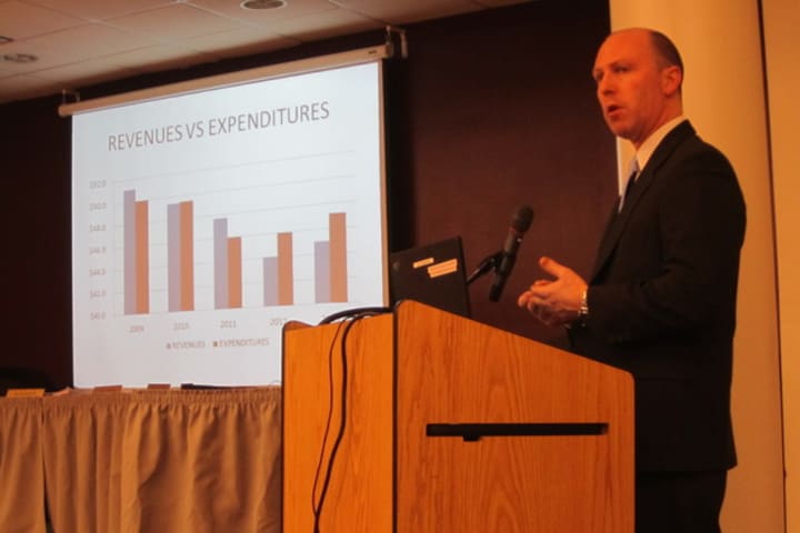 Briarcliff school district Assistant Superintendent Stuart Mattey discussed the districts revenues and expenditures. 